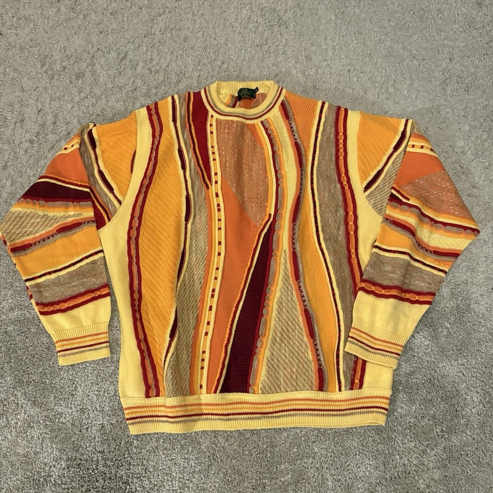 Vintage 90s Italian Made Coogi Style Sweater Orange Multi Color Men's Large